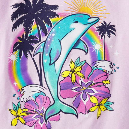 The Children's Place Girls' Animal Short Sleeve Graphic T-Shirts, Multipack, Rainbow Unicorn/Aloha/Dolphin, XX-Large
