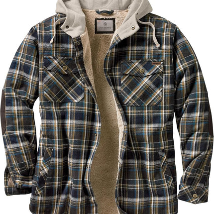 Legendary Whitetails Men's Camp Night Berber Lined Hooded Flannel Shirt Jacket, Upland Plaid, 3XL Big