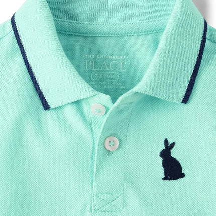 The Children's Place baby-boys And Newborn Short Sleeve Romper, Bunny Embroidered Aqua Polo, 0-3 Months