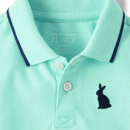 The Children's Place baby-boys And Newborn Short Sleeve Romper, Bunny Embroidered Aqua Polo, 0-3 Months