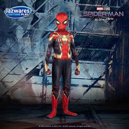 Marvel Integrated Spider-Man Official Youth Deluxe Zentai Costume - Deluxe Two-Way Stretch Spandex with Invisible Zippers and Wrist Openings for Added Convenience (L) Multi