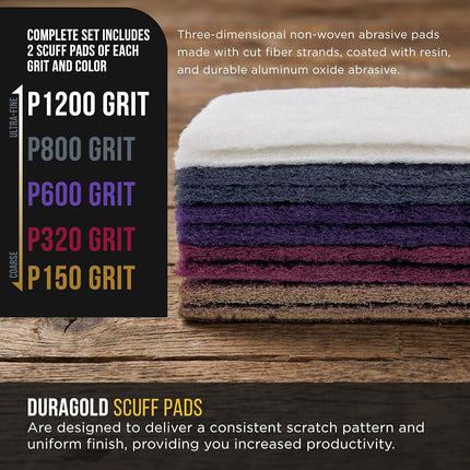 Dura-Gold Premium 6" x 9" 10 Scuff Pad Variety Pack, 2 Each Maroon, Gray, Gold, Purple and White - Scuffing, Scouring, Sanding, Cleaning, Blending, Paint Surface Prep Adhesion - Automotive Auto Body