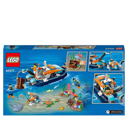 LEGO City Explorer Diving Boat Toy with Mini-Submarine, Shark, Crab, Turtle Manta Ray and Sea Animal Figures, Underwater Ocean Diving Set, for Kids Aged 5+ 60377
