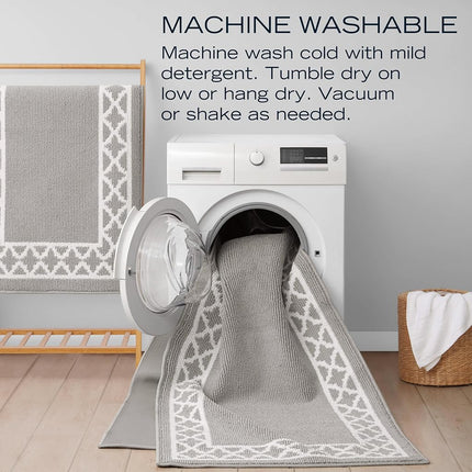 Nautica – Runner Rug 2 Piece Set | Indoor Runners for Hallways and Entry Rugs| Non-Skid Entry and Kitchen Door Mat| Machine Washable Carpet Rugs | 2'2" x 3'9" and 2'2" x 5' | Trellis Light Grey