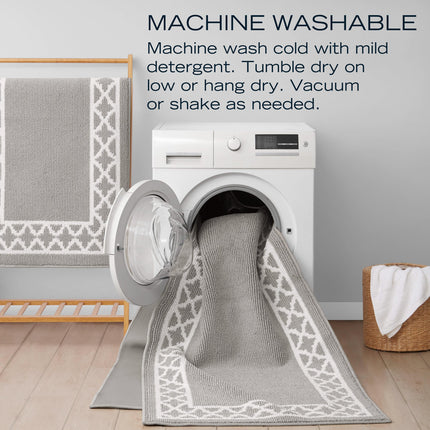 Nautica – Runner Rug | Indoor Runners for Hallways and Entry Rugs| Non-Slip and Non-Skid Entry and Kitchen Door Mat| Machine Washable Entryway Carpet Rugs | 2'6" x 12' | Trellis Light Grey