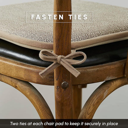 Elegant Comfort 4 Pack Chair Cushion Covers - Skid-Proof Rubber Backing - 16 x 16 Inch - Thick Dining Square Shape Seat Covers - Comfortable Textured Chair Pads with Ties - Mosaic Pattern, Taupe
