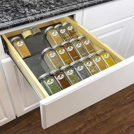 LYNK Professional® Spice Drawer Organizer - Heavy Gauge Steel 4 Tier Spice Rack - Drawer Insert Tray for Spice Jars, Herbs and Seasoning - Kitchen Cabinet Drawer Storage - Silver Metallic, Large