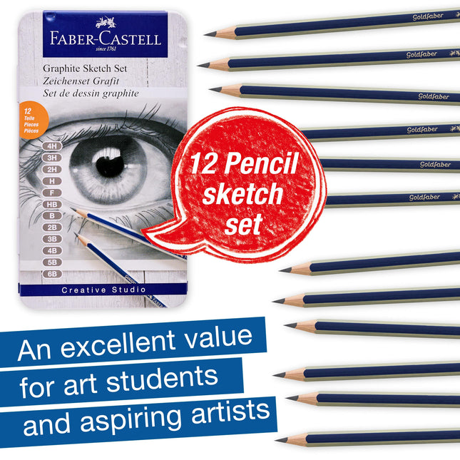 Faber-Castell Graphite Pencils Drawing Set: 12 Art Pencils for Sketching (4H-6B), Shading Pencils for Drawing and Sketching
