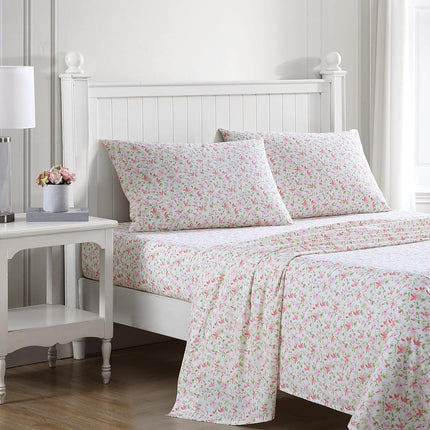 Laura Ashley - Standard Pillowcase Set, Breathable Percale Cotton Bedding, Crisp & Cool Home Decor (Norella Pink, 2 Piece)