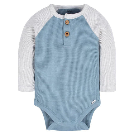 Gerber Baby Boys' Long Sleeve Henley Onesies (2 Pack), Blue and Heather Grey, Newborn
