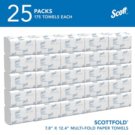 Scott Multifold Hand Towels 6633, 1-Ply, White, Soft, Strong & Highly Absorbent – Ideal for Everyday Hand Drying, 25 Packs x 175 Sheets (4,375 Total)