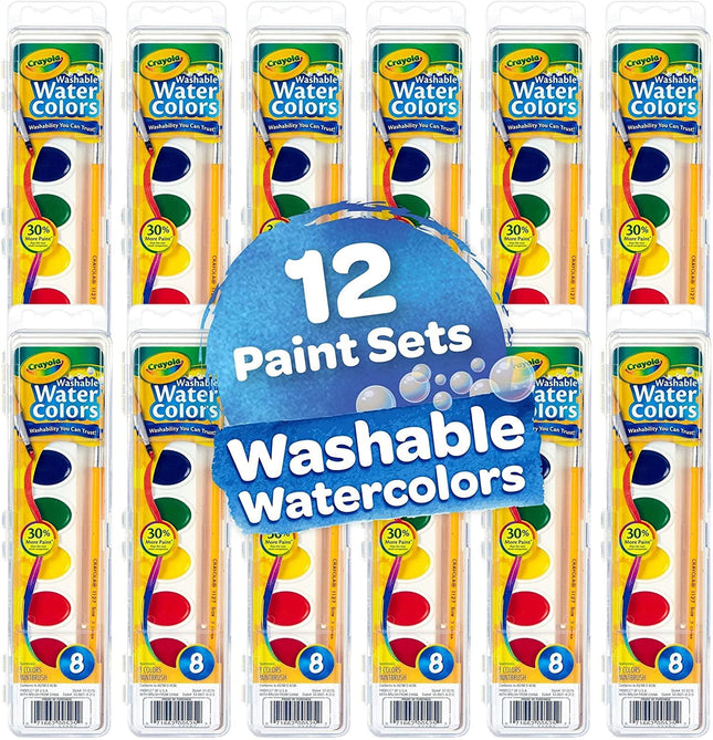 Juegos de Pintura Acuarela Lavable Crayola para Niños (12 unidades), Suministros de Arte a Granel para Preescolar y Jardín de Infantes, Actividades de Aprendizaje en el Aula para Niños Pequeños
