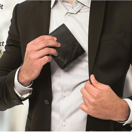 BILLETERA DE CUERO CON PROTECCIÓN RFID BULL GUARD PARA HOMBRE CON VENTANILLA PARA IDENTIFICACIÓN DESPLEGABLE