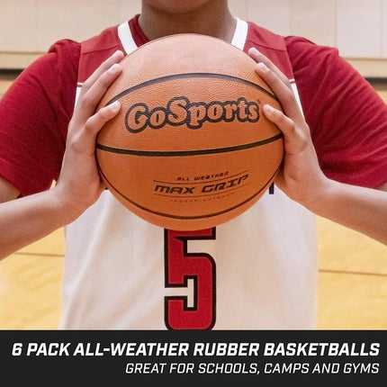GoSports Indoor/Outdoor Rubber Basketballs - Six Pack of Size 7 Balls with Pump & Carrying Bag