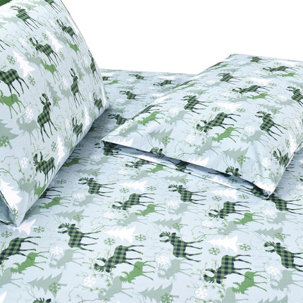 Elegant Comfort Luxury Soft Bed Sheets Holiday Pattern 1500 Premium Hotel Quality Microfiber - Softness Wrinkle and Fade Resistant (6-Piece) Bedding Set, King, Plaid Moose Green
