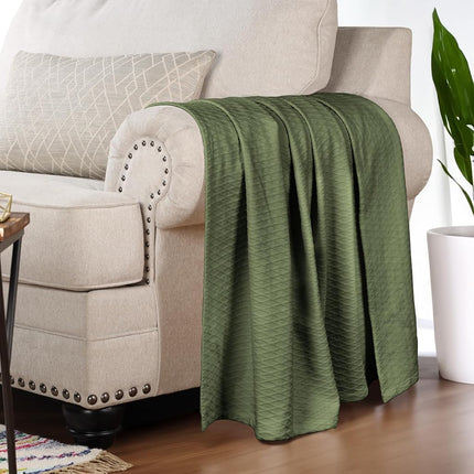 Superior Diamond Weave All-Season Cotton Blanket, Cover For Home, Couch, Bed, Soft, Warm Blankets, Boho Aesthetic, Comfy, Cozy, And Cute Covers, Decorative Bedding Essentials, Throw Size, Forest Green