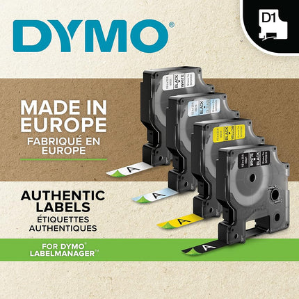 DYMO Authentic D1 Labels | White Print on Clear Tape | 12 mm x 7 m | Self-Adhesive Labels for LabelManager Label Makers | Made in Europe