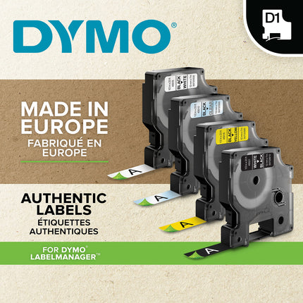 DYMO Authentic D1 Labels | Black Print on White | 12mm x 7m | Self-Adhesive Labels for LabelManager Label Printers | 4 Count