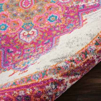Nourison PSN03 Passion Distressed Vintage Ivory/Fuschia Area Rug 8' x 8'