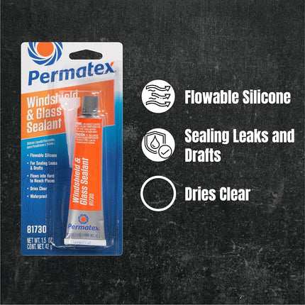 Permatex 81730-12PK Mastic d'étanchéité pour pare-brise et verre au silicone fluide, 42,5 g (Lot de 12)