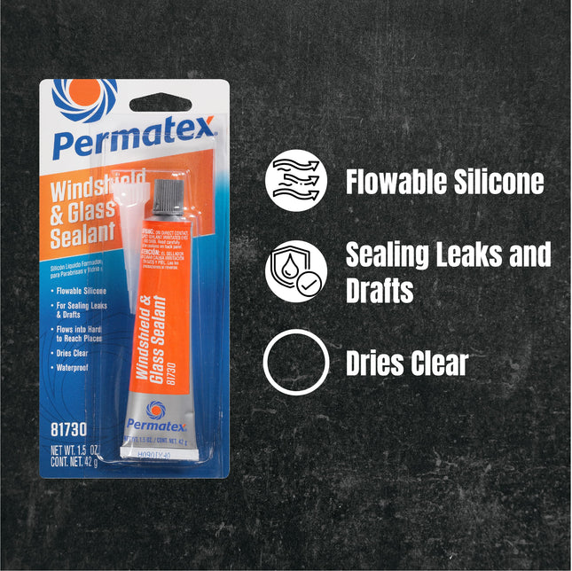 Permatex 81730-12PK Mastic d'étanchéité pour pare-brise et verre au silicone fluide, 42,5 g (Lot de 12)