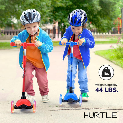 Hurtle Mini Kickboard Scooter for Kids - Height Adjustable 25''-28'', Lightweight 3-Wheel Toddler Scooter with LED Light-up Wheels, Anti-Slip,Indoor/Outdoor Fun for Ages 2-5 (Green)