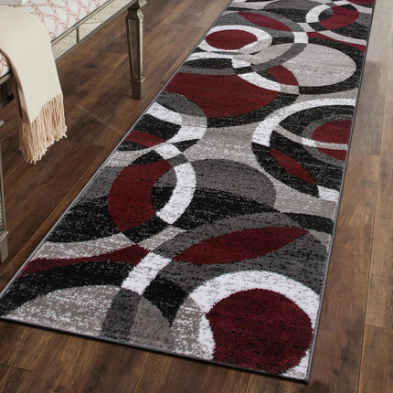 Rugshop Contemporary Abstract Circles Perfect for high Traffic Areas of Your Living Room,Bedroom,Home Office,Kitchen Easy Cleaning Runner Rug 2' x 10' Red