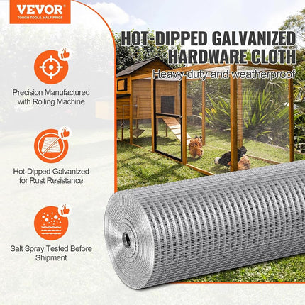 VEVOR Hardware Cloth, 1/2 inch 24in x 25 ft 19 Gauge, Hot Dipped Galvanized Wire Mesh Roll, Chicken Wire Fencing, Wire Mesh for Rabbit Cages, Garden, Small Rodents