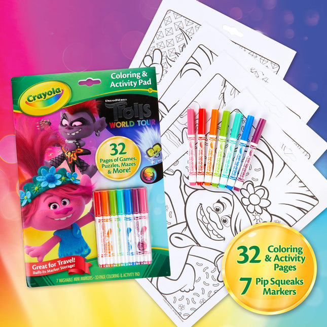 Crayola Trolls World Tour Color & Activity, Trolls 2, 32 Coloring Pages and 7 Mini Markers, Gift for Kids, Ages 3, 4, 5, 6, 7, Multicolor