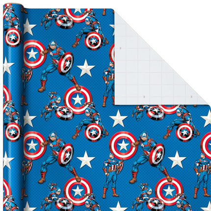 Hallmark Avengers Wrapping Paper with Cut Lines on The Reverse (3-Pack: 60 sq. ft. TTL) with Captain America, Iron Man, Black Widow, Thor and Hulk for Birthdays, Christmas, Father's Day and More