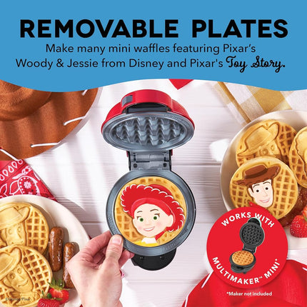 Disney Dash MultiMaker® Mini System Removable Plate Set - Ceremic Coating Replacement Plates for Waffle Breakfast - Waffle Maker Not Included - 4-Inch - 2-Pack - Toy Story Woody & Jessie