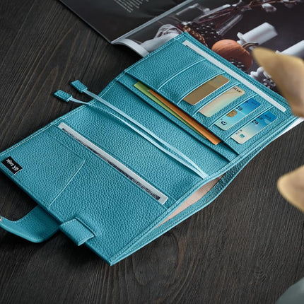 Ox Knight Leather A6 Notebook Cover - Deluxe Planner Cover Fits Hobonichi Techo, Stalogy, Midori MD Planner, and More - with Pen Loop, Card Slots, Back Pocket, and Bookmarks (Light Blue), 5.12Wx6.61L