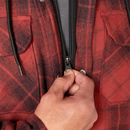 Dickies Men's Water Repellent Flannel Hooded Shirt Jacket, Brick Black Ombre Plaid, Large Big Tall