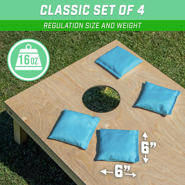 GoSports Juego de 4 sacos de maíz para Cornhole - Reglamentarios para todo tipo de clima - Azul claro clásico