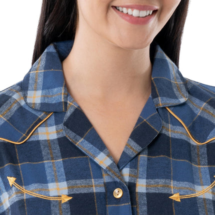 Wrangler Women's Mid-Length Flannel Sleep Shirt Dress Nightgown, Blue Chequered, L