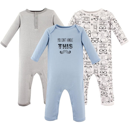 Hudson Baby Baby Cotton Union Suit, 3 Pack, Mustache, 9 Months