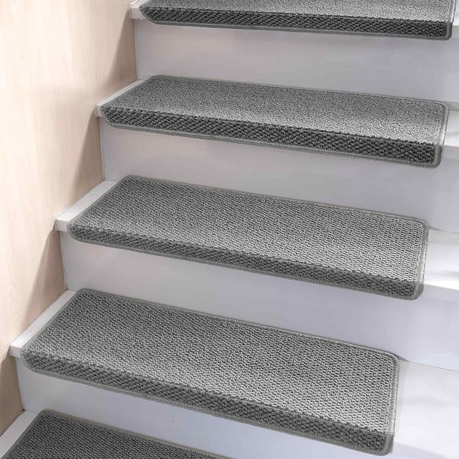 Brakki Bullnose Carpet Stair Treads, Non Slip Stair Treads for Wooden Steps Indoor, Stair Runner, Soft Stair Rugs, Edging Stair Protectors, Washable, 29.5"x9.5"x1.5" 14pcs, Grey