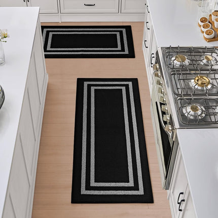 Nautica – Juego de 2 Alfombras Corredoras | Corredores de Interior para Pasillos y Alfombras de Entrada | Felpudo Antideslizante para Entrada y Cocina | Alfombras Lavables a Máquina | 66 x 114 cm y 66 x 152 cm | Doble Borde Negro
