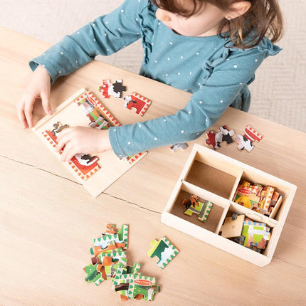 Melissa & Doug Farm Jigsaw Puzzles in a Box (Four Wooden Puzzles, Beautiful Artwork, Sturdy Wooden Storage Box, 48 Pieces, 20.32 cm H x 15.24 cm W x 6.35 cm L)