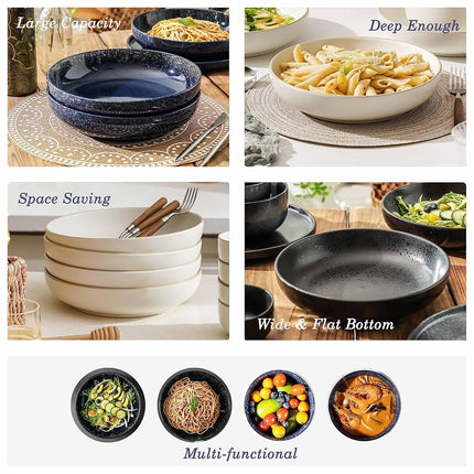 S&Q'S Ceramics Large Serving Bowls Set of 4, 60 Ounce Salad, 10'' Ceramic Wide Shallow Bowl Plates, Pasta Dishes for Fruit, Party, Entertaining, Microwave Safe(Navy Blue), (TSW2021)