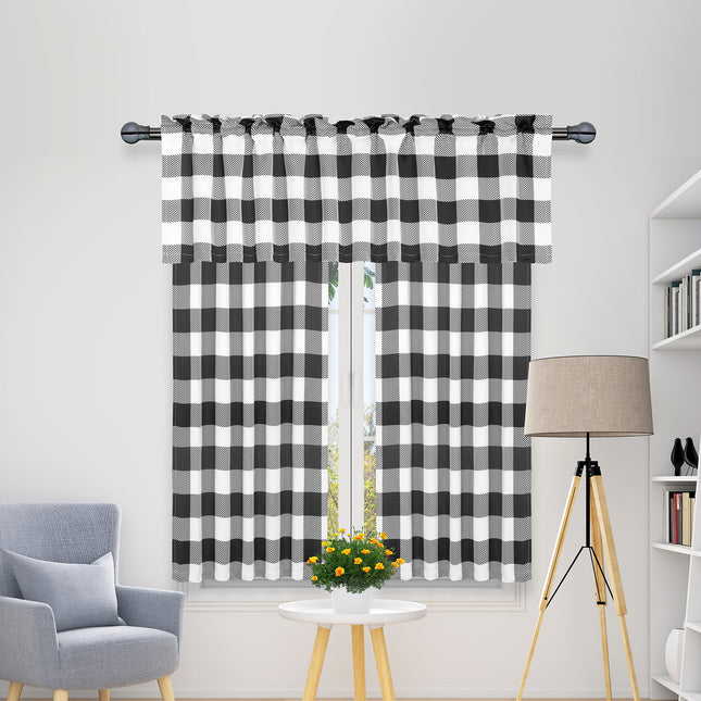 Simple Deluxe 3 Pcs Kitchen Curtains Buffalo Plaid