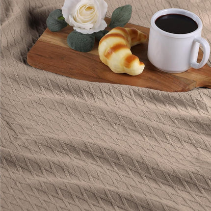 Superior 100% Cotton Thermal Blanket Soft and Breathable Cotton for All Seasons Bed Blanket and Oversized Throw Blanket with Luxurious Diamond Weave - King Size Khaki