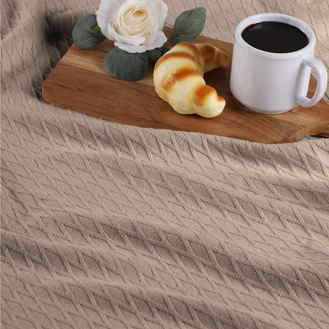 Superior 100% Cotton Thermal Blanket Soft and Breathable Cotton for All Seasons Bed Blanket and Oversized Throw Blanket with Luxurious Diamond Weave - King Size Khaki