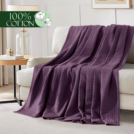 Elegant Comfort Premium 100% Cotton Waffle Blanket - Lightweight Breathable Waffle Weave Bed Blanket - Soft and Warm All Season Blanket for Couch, Sofa and Bed, King Size 90x108 Inches, Purple