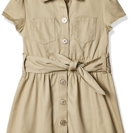 French Toast Girls' Short Sleeve Safari Dress, Kha