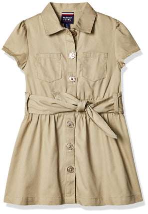 French Toast Girls' Short Sleeve Safari Dress, Kha