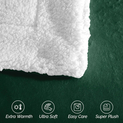 Elegant Comfort Ultra Soft Reversible Flannel Sherpa Blanket - Cozy Silky Fleece Throw for Couch, Bed - Plush Fuzzy Warm Winter Blanket for Gift, Twin XL, Hunter Green