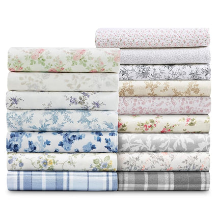 Laura Ashley Home - Twin Sheets, Cotton Flannel Bedding Set, Brushed for Extra Softness & Comfort (Black Faye Toile, Twin)