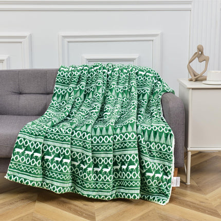 Elegant Comfort Reversible and Ultra-Plush Flannel Fleece-Winter Christmas Sherpa Throw- Lightweight Soft and Cozy-Holiday Decorative Throw, Perfect for Lounging, 50 x 60 inches, Emerald Green Deer
