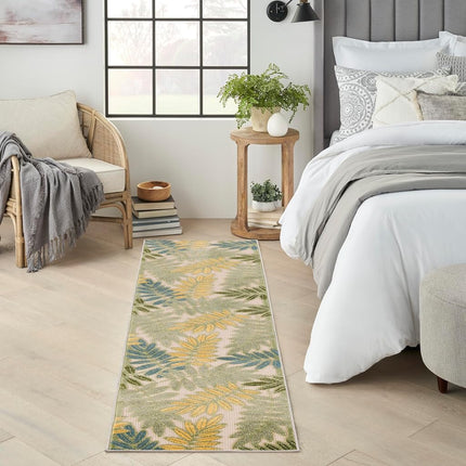 Nourison Aloha Indoor/Outdoor Green Multicolor 2'3" x 8' Area Rug, Easy Cleaning, Non Shedding, Bed Room, Living Room, Dining Room, Backyard, Patio, Deck (2x8)